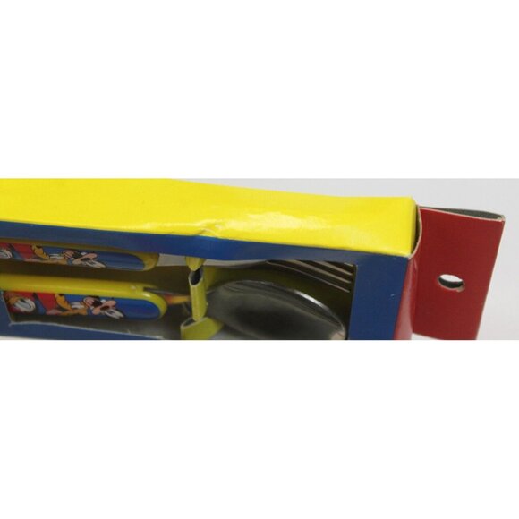 Vtg 90s Disney Dinner Set Color Block Mickey Plate Bowl Cup Fork Spoon Melamine - Picture 10 of 14